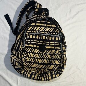 Kipling Mini Backpack Black & Tan Print Nylon Lightweight Travel Bag